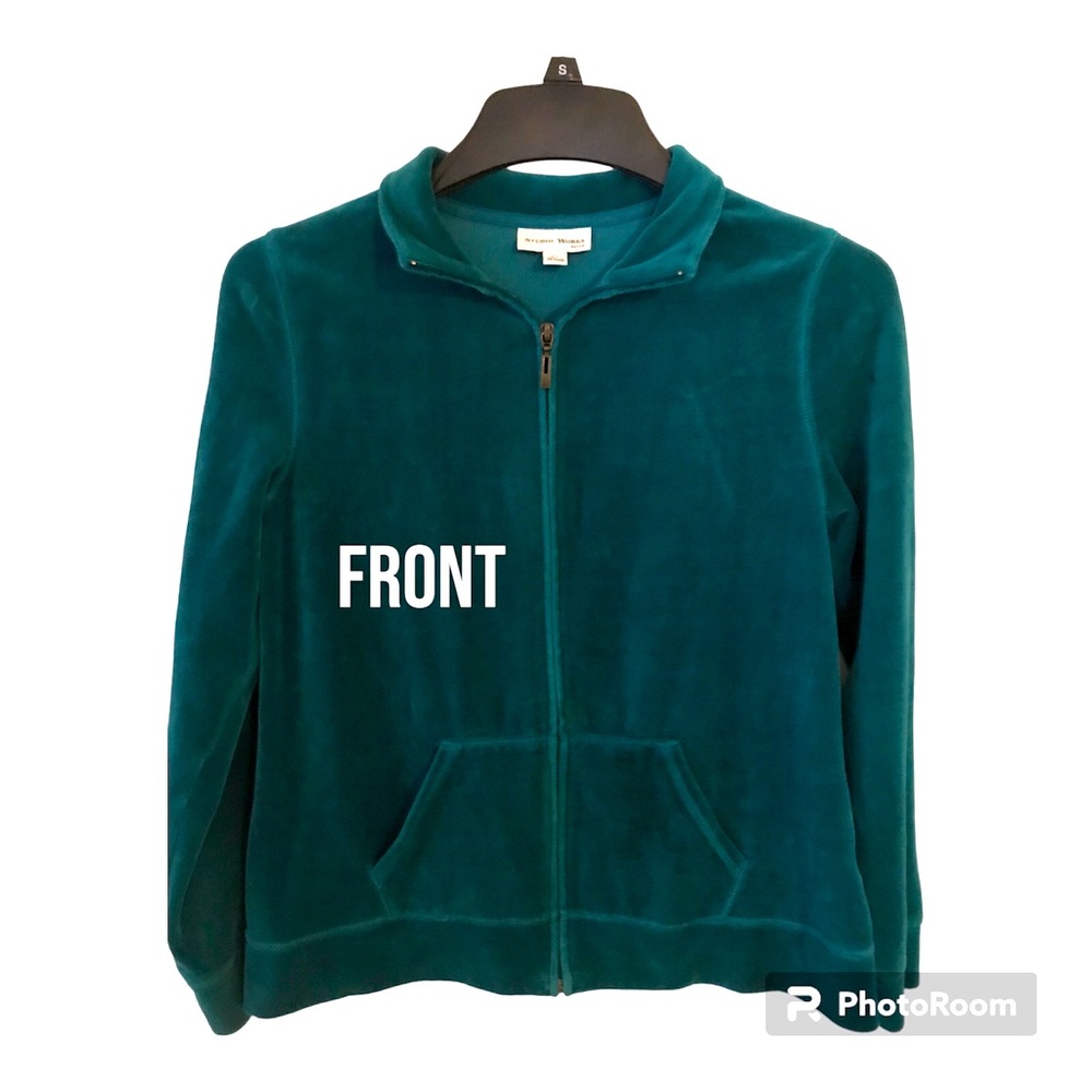 Womens Petite Small Studio Works Green Velour Jacket